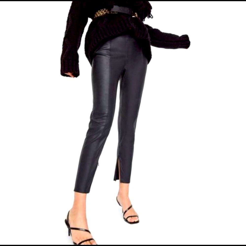 ZARA front slit faux leather leggings black size S